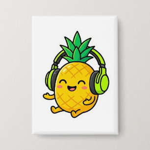 Badge Mignon Kawaii Ananas Portant des Écouteurs Été