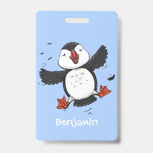 Badge Mignon macareux volant heureux illustration de des