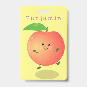 Badge Mignon petit pêcher jaune de dessin animé heureux