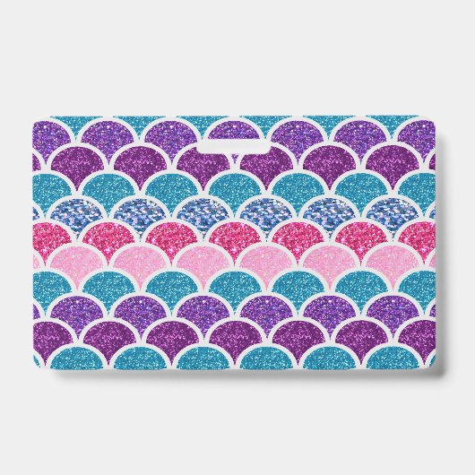 Badge mignonette aqua rose turquoise mauve écailles (Face)