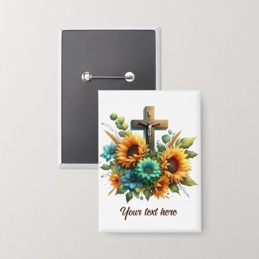 Badge Mignonne croix religieuse ajouter du texte (Recto/Verso)