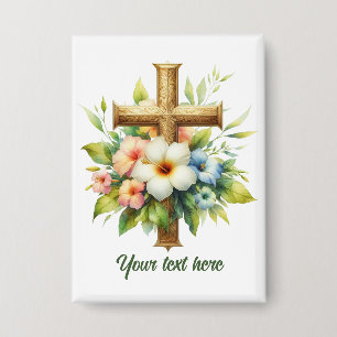 Badge Mignonne croix religieuse ajouter du texte