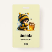 Badge Mignonne fille en costume d'abeille avec miel (Devant)