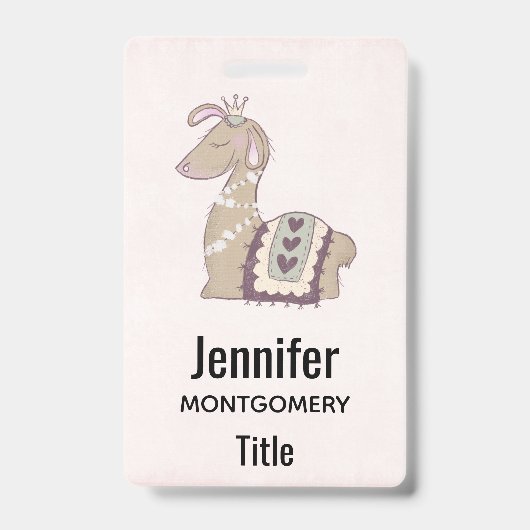 Badge Mignonne Llama Princesse portant une couronne (Avant)