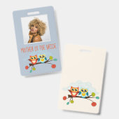 Badge Mignonne OWLS Mariage à thème Bleu orange (Avant & arrière)