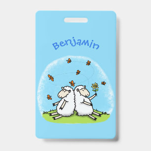 Badge Mignons amis moutons et papillons de dessin animé