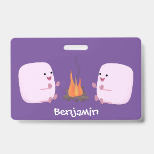 Badge Mignons marshmallows roses près d'un feu de camp d
