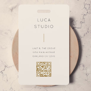 Badge Minimal Clean Simple Moderne QR Code Or et crème