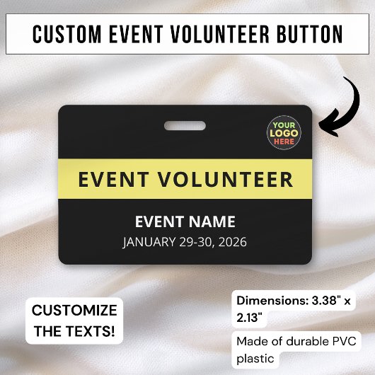 Badge Minimalist Black Volunteer Nom de l'événement Logo