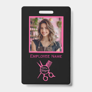 Badge Minimalist Scissor Pink Photo Logo Hair Salon