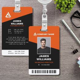 Badge Minimaliste moderne orange et noir avec code à bar
