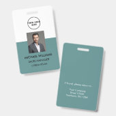 Badge Mitarbeiter Foto-ID Weiß Grünblau Ausweis (Avant & arrière)