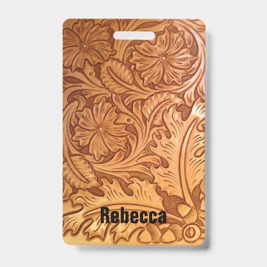 Badge Mode cowboy marron rustique cuir western (Avant)