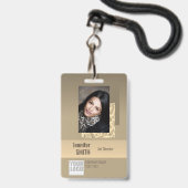 Badge Modèle de code-barres de logo ombré or crème beige (Avant avec lanière)