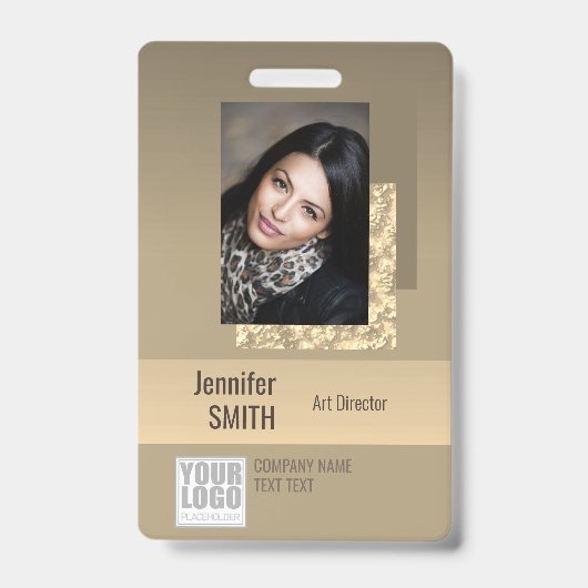 Badge Modèle de code-barres de logo ombré or crème beige (Avant)