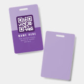 Badge Modèle de code QR moderne éditable | Violets (Avant & arrière)