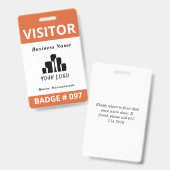 Badge Modèle de logo de visiteur orange blanc épuré (Avant & arrière)