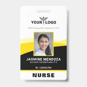 Badge Modèle de logo photo noir jaune ID de nom d'entrep