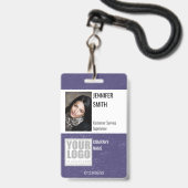 Badge Modèle de logo sur fond bleu foncé Employé Personn (Avant avec lanière)