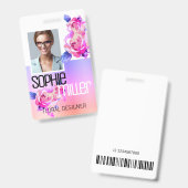 Badge Modèle de nom de photo Fleurs de roses ombrées arc (Avant & arrière)