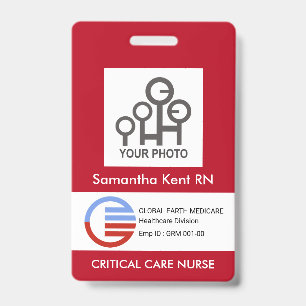 Badge Modèle de photo de boîte blanche rouge ID d'infirm