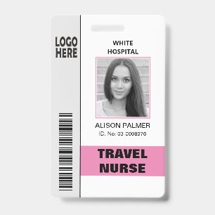 Badge Modèle de photo de carte d'identité rose avec logo