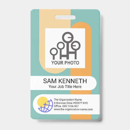 Badge Modèle de photo d'employé à rayures verticales sim (Avant)