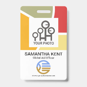 Badge Modèle de photo d'employé avec bordures incurvées