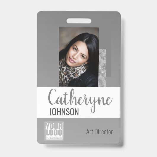 Badge Modèle de photo d'identité à code-barres avec logo (Avant)
