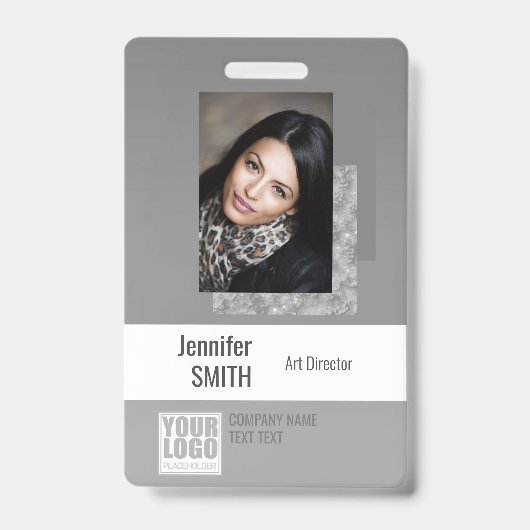 Badge Modèle de photo d'identité avec code-barres et log (Avant)