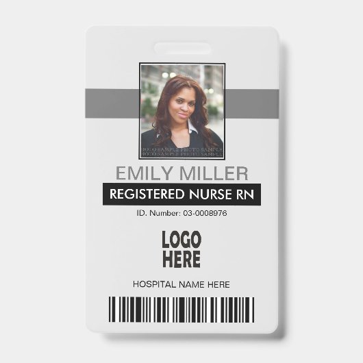 Badge Modèle de photo grise de code-barres d'identificat (Avant)