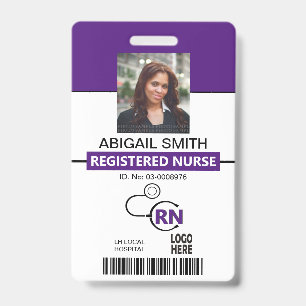Badge Modèle de photo violet d'infirmière diplômée ID