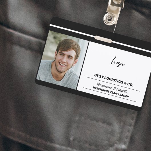 Badge Modèle de texte de logo de photo d'employé et code
