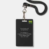 BADGE MODELE DE TEXTE D'IMAGE NOIRE SIMPLE ET MODIFIABLE (Arrière avec lanière)