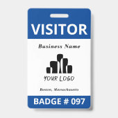 Badge Modèle du logo du visiteur bleu double face (Arrière)