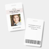 Badge Modèle esthétique rose pour photo d'employé avec n (Avant & arrière)