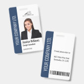 Badge Modèle Moderne Photo de l'Employé Logo Nom Bleu (Avant & arrière)