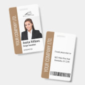 Badge Modèle Moderne Photo de l'Employé Logo Nom Marron (Avant & arrière)