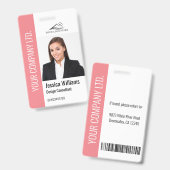 Badge Modèle Moderne Photo de l'employé Logo Nom Rose (Avant & arrière)