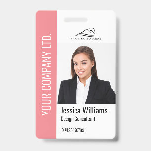 Badge Modèle Moderne Photo de l'employé Logo Nom Rose