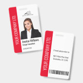 Badge Modèle Moderne Photo de l'employé Logo Nom Rouge (Avant & arrière)