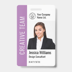 Badge Modèle Moderne Photo de l'Employé Logo Nom Violet