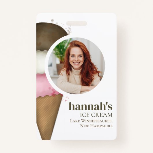 Badge Modèle photo de code QR de crème glacée d'entrepri (Devant)