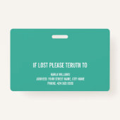 Badge MODÈLE PHOTO de l'ID infirmière de l'ICU (Dos)