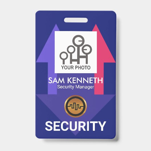 Badge Modèle photo de sécurité des flèches bleues élégan (Avant)