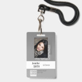 Badge Modèle photo d'ID code-barres du logo gris simple (Avant avec lanière)