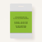 Badge modèle photo vert Médicale employé id cime verte (Dos)