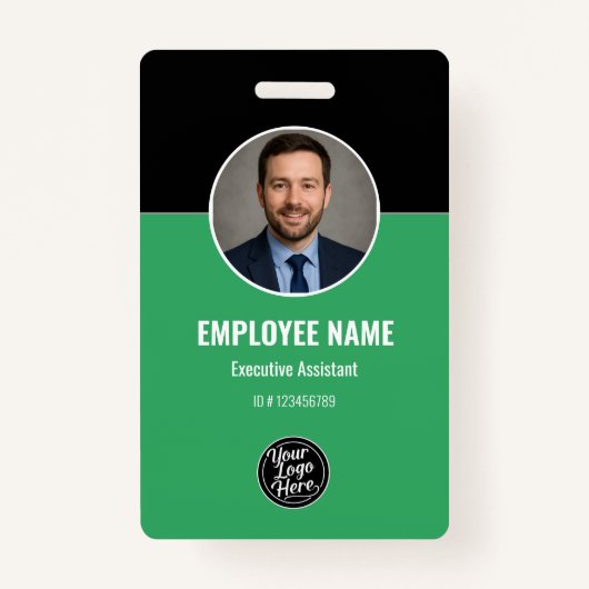 Badge Modern Black Green Employee Identification Card (Devant)