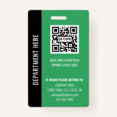 Badge Modern Black Green Employee Identification Card (Dos)