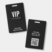 Badge Modern Black VIP All Access QR Code, événement (Avant & arrière)